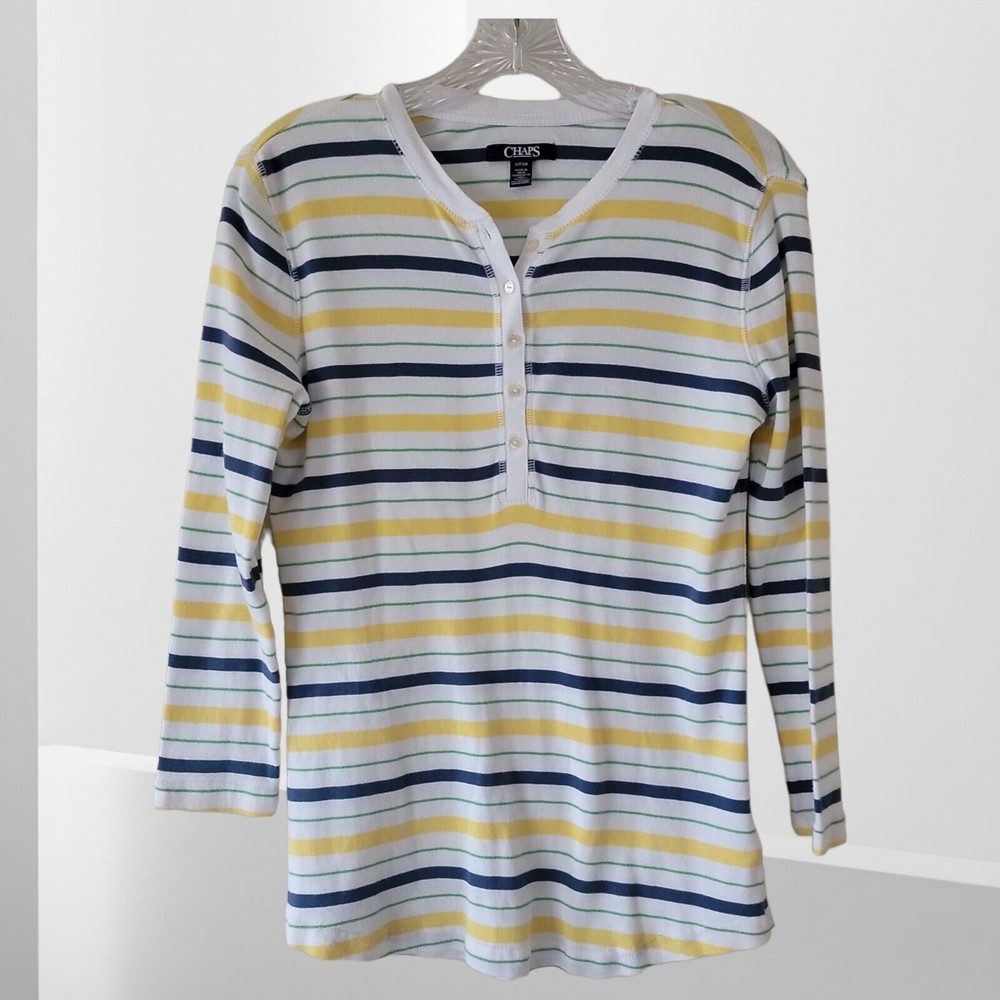 Chaps Shirt Women’s Medium S Long Sleeve Knit Striped